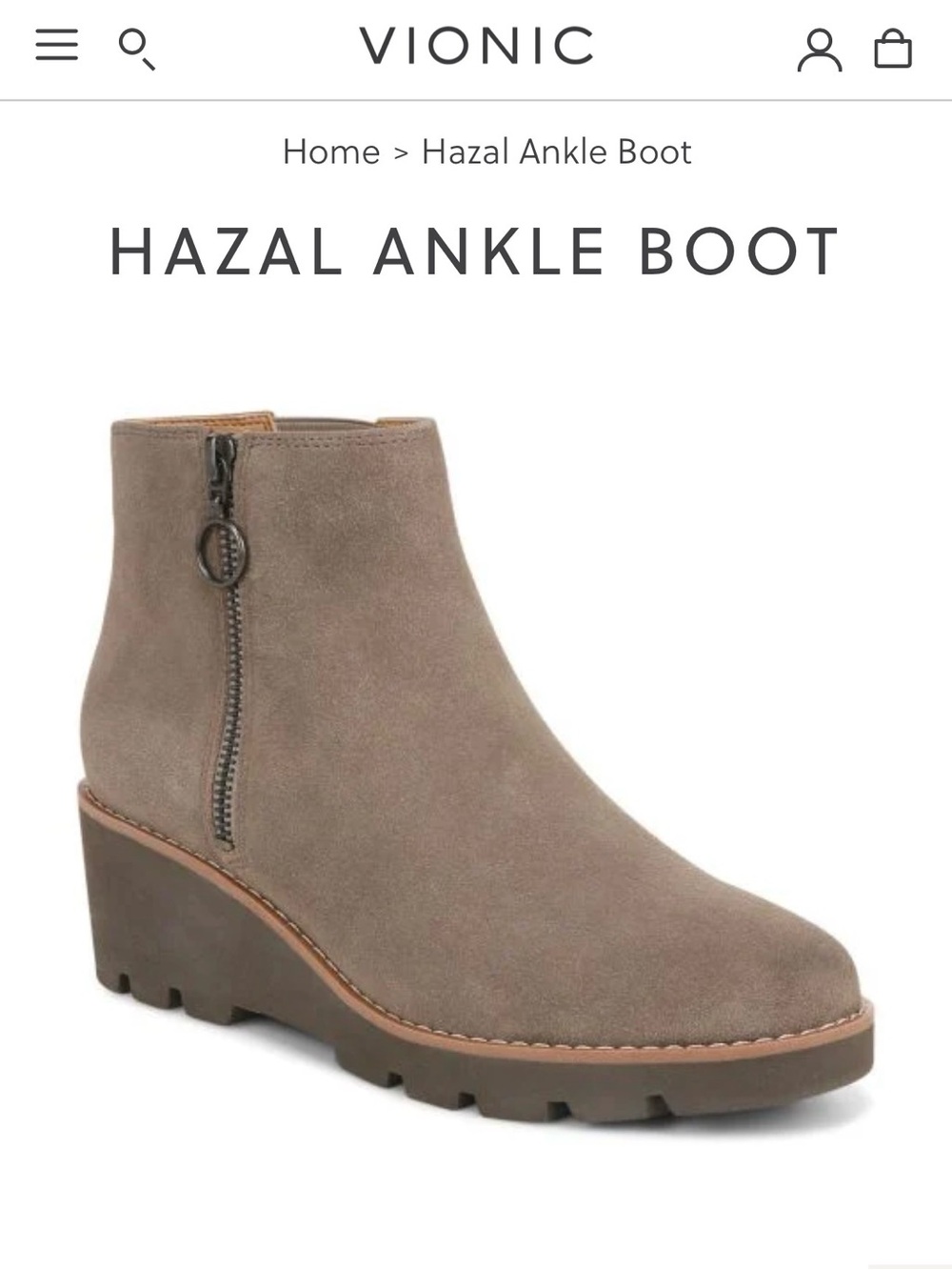 Vionic Hazal Suede Ankle Boot in Taupe